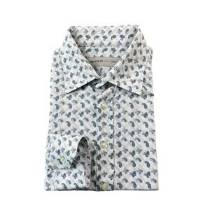 Etro Milano White Blue Paisley AOP Men's L/S Button Front Size 44